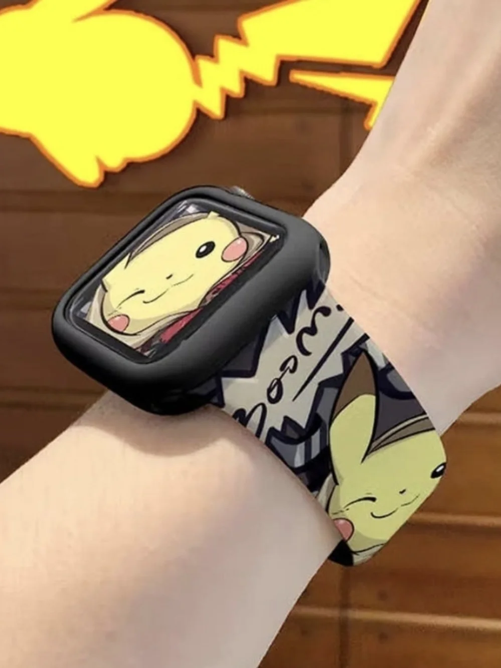 Apple Watch Band Pikachu Cartoon Silicone Watch Band - Black & Yellow